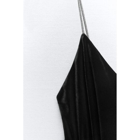 🖤RHINESTONE STRAP VELVET MIDI DRESS - Picture 8 of 11